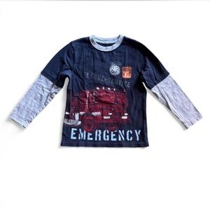 Jumping Beans Boys Long Sleeve Fire Truck Tee Navy Size 7